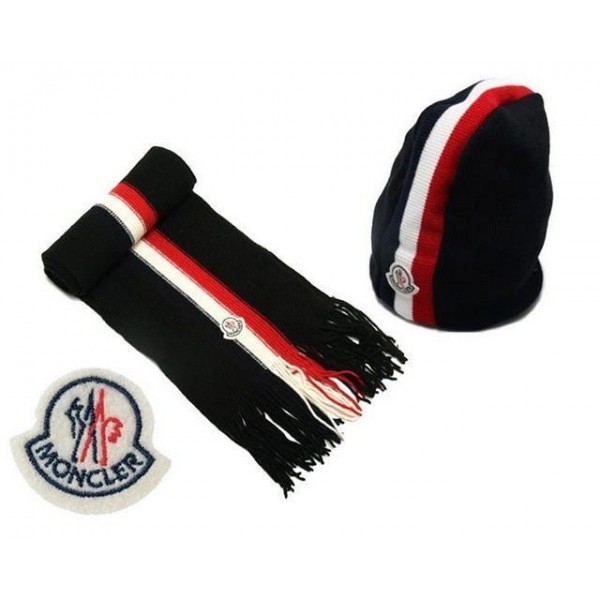 Moncler cappello di lana nero e sciarpa Caldo Inverno 2013 Saldi